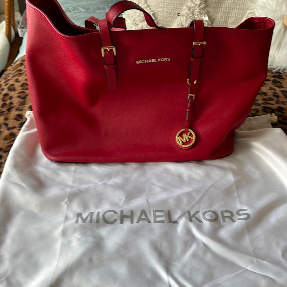 Giant red Michael Kors Tote Bag with dust cover